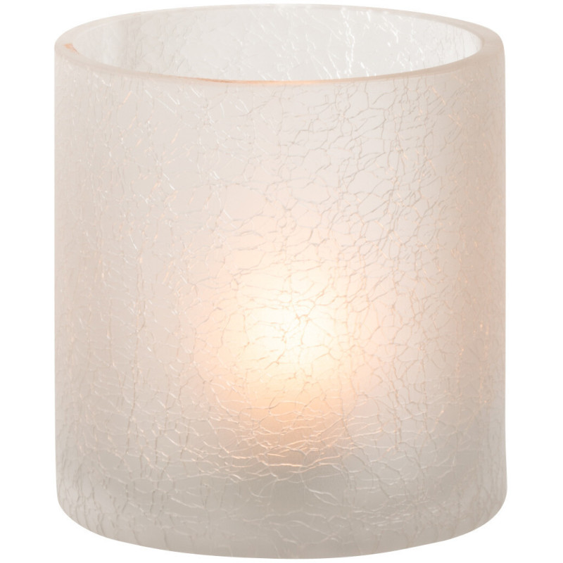Photophore moderne cylindrique Diamètre 10 cm en Verre Blanc givré Motif craquelé Thalorx - 2