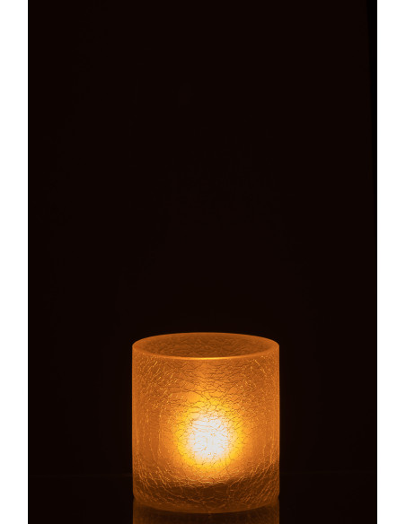 Photophore moderne cylindrique Diamètre 10 cm en Verre Blanc givré Motif craquelé Thalorx - 3