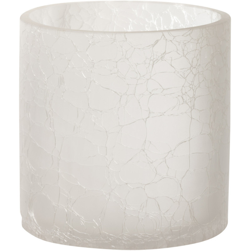 Photophore moderne cylindrique Diamètre 12 cm en Verre Blanc givré Motif craquelé Thalorx - 1