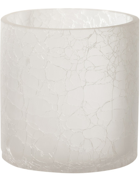 Photophore moderne cylindrique Diamètre 12 cm en Verre Blanc givré Motif craquelé Thalorx - 1