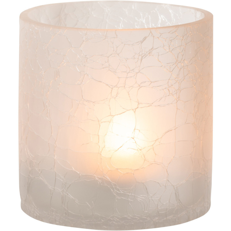 Photophore moderne cylindrique Diamètre 12 cm en Verre Blanc givré Motif craquelé Thalorx - 3