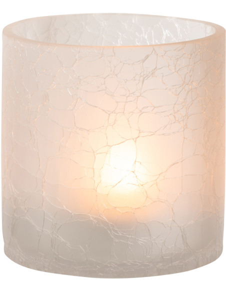 Photophore moderne cylindrique Diamètre 12 cm en Verre Blanc givré Motif craquelé Thalorx - 3