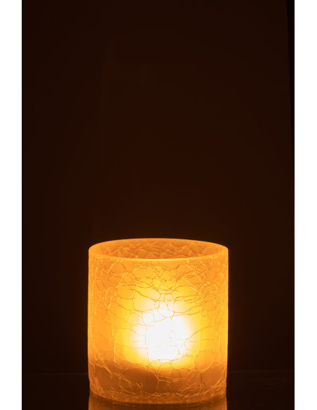 Photophore moderne cylindrique Diamètre 12 cm en Verre Blanc givré Motif craquelé Thalorx - 4