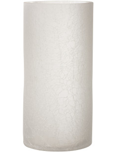 Photophore moderne cylindrique XL Hauteur 29 cm en Verre Blanc givré Motif craquelé Thalorx - 1
