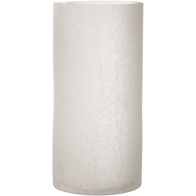 Photophore moderne cylindrique XL Hauteur 29 cm en Verre Blanc givré Motif craquelé Thalorx - 1