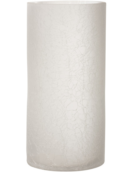 Photophore moderne cylindrique XL Hauteur 29 cm en Verre Blanc givré Motif craquelé Thalorx - 1