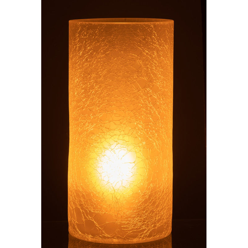 Photophore moderne cylindrique XL Hauteur 29 cm en Verre Blanc givré Motif craquelé Thalorx - 3