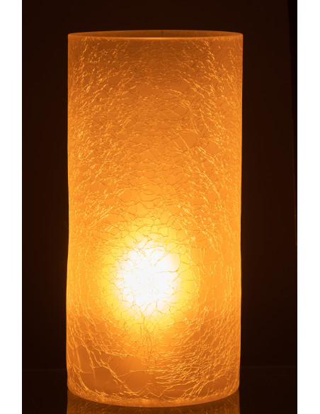 Photophore moderne cylindrique XL Hauteur 29 cm en Verre Blanc givré Motif craquelé Thalorx - 3