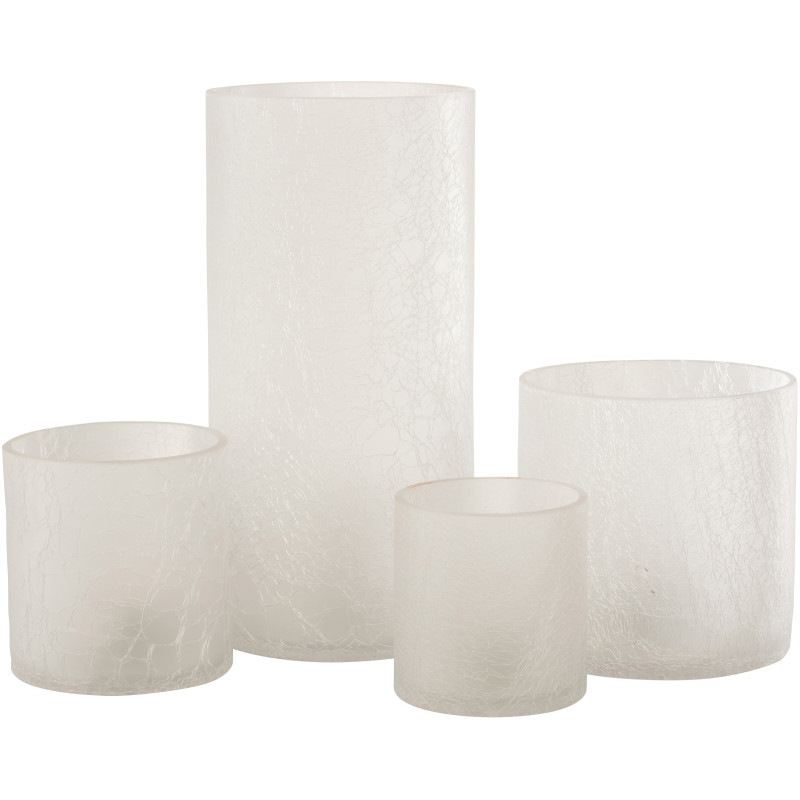 Photophore moderne cylindrique XL Hauteur 29 cm en Verre Blanc givré Motif craquelé Thalorx - 4