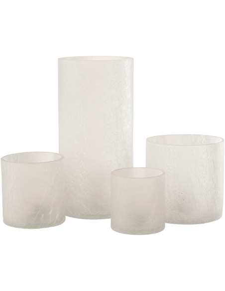 Photophore moderne cylindrique XL Hauteur 29 cm en Verre Blanc givré Motif craquelé Thalorx - 4