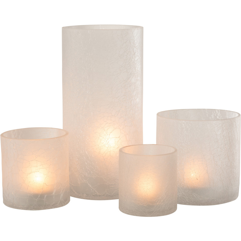 Photophore moderne cylindrique XL Hauteur 29 cm en Verre Blanc givré Motif craquelé Thalorx - 5