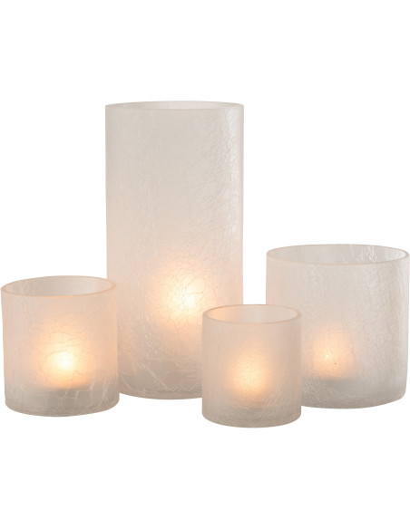 Photophore moderne cylindrique XL Hauteur 29 cm en Verre Blanc givré Motif craquelé Thalorx - 5