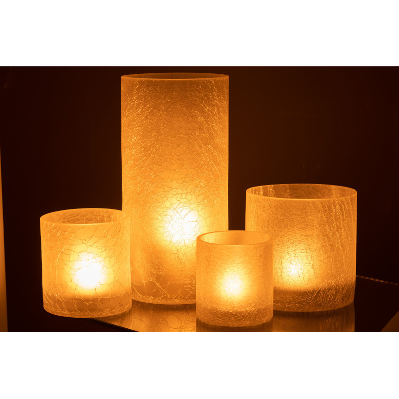 Photophore moderne cylindrique XL Hauteur 29 cm en Verre Blanc givré Motif craquelé Thalorx - 6