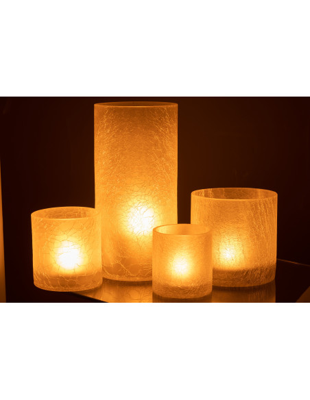 Photophore moderne cylindrique XL Hauteur 29 cm en Verre Blanc givré Motif craquelé Thalorx - 6