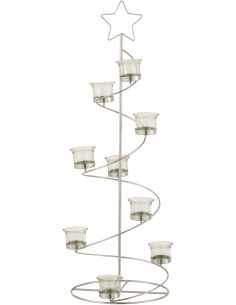 Photophore Sapin de Noël Spirale 9 bougies Hauteur 71 cm en Métal Argenté Verre Transparent Ysiono - 1