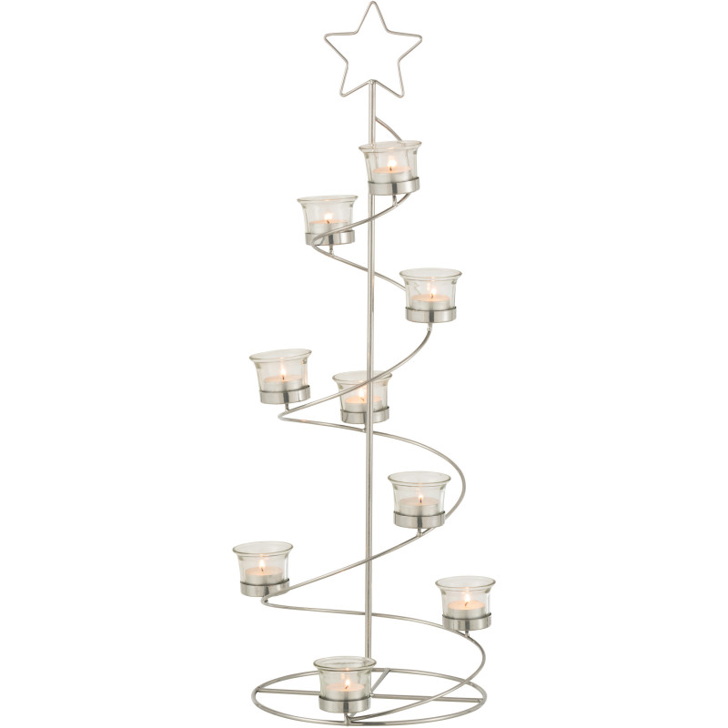 Photophore Sapin de Noël Spirale 9 bougies Hauteur 71 cm en Métal Argenté Verre Transparent Ysiono - 2