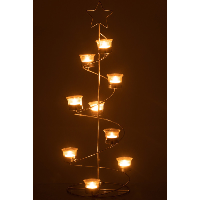 Photophore Sapin de Noël Spirale 9 bougies Hauteur 71 cm en Métal Argenté Verre Transparent Ysiono - 3