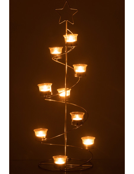 Photophore Sapin de Noël Spirale 9 bougies Hauteur 71 cm en Métal Argenté Verre Transparent Ysiono - 3