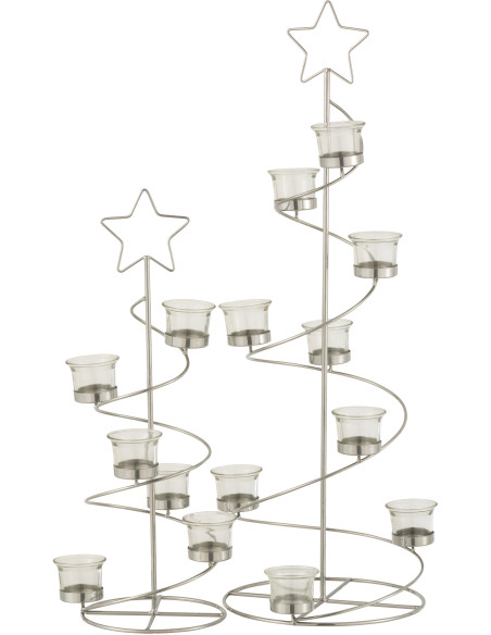 Photophore Sapin de Noël Spirale 9 bougies Hauteur 71 cm en Métal Argenté Verre Transparent Ysiono - 4