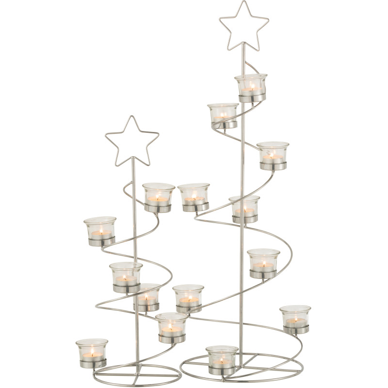 Photophore Sapin de Noël Spirale 9 bougies Hauteur 71 cm en Métal Argenté Verre Transparent Ysiono - 5