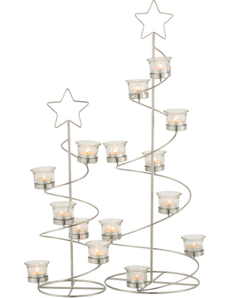 Photophore Sapin de Noël Spirale 9 bougies Hauteur 71 cm en Métal Argenté Verre Transparent Ysiono - 5