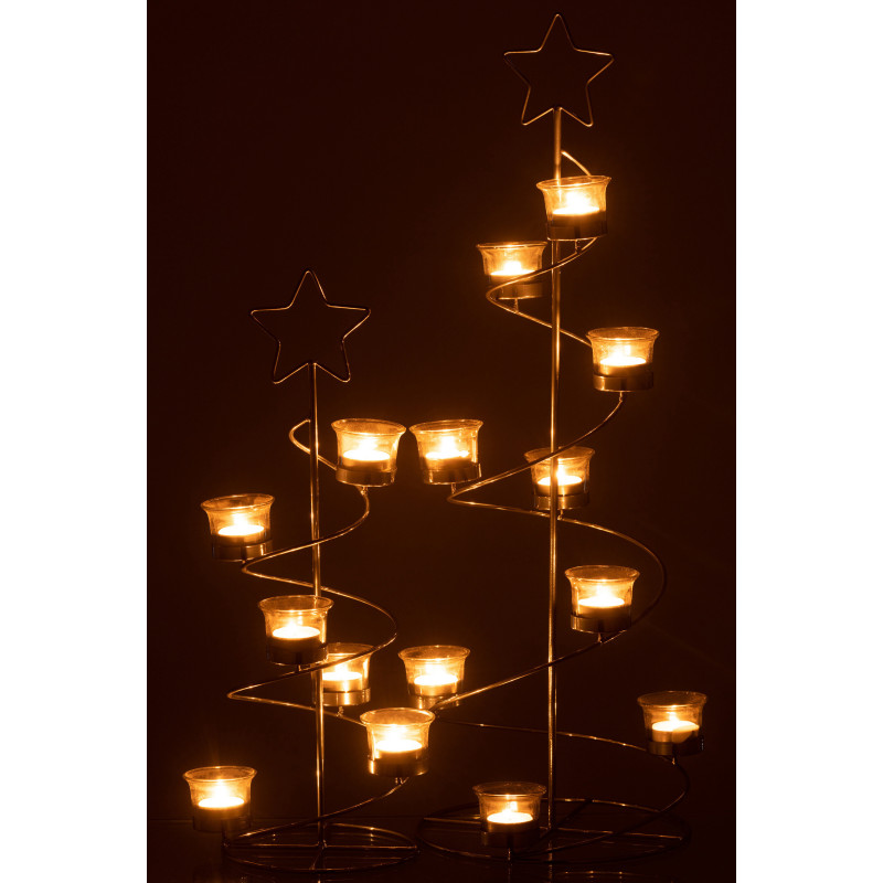 Photophore Sapin de Noël Spirale 9 bougies Hauteur 71 cm en Métal Argenté Verre Transparent Ysiono - 6