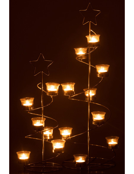 Photophore Sapin de Noël Spirale 9 bougies Hauteur 71 cm en Métal Argenté Verre Transparent Ysiono - 6