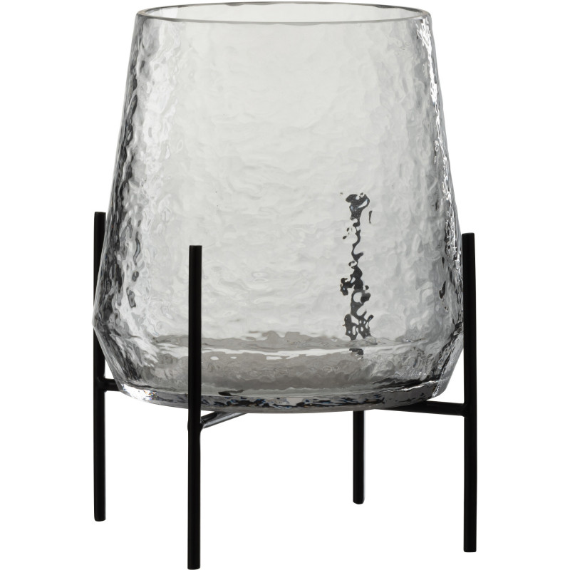Vase Rond Rasko Hauteur 25 cm en Verre Transparent Métal Noir Sur Pied - 1