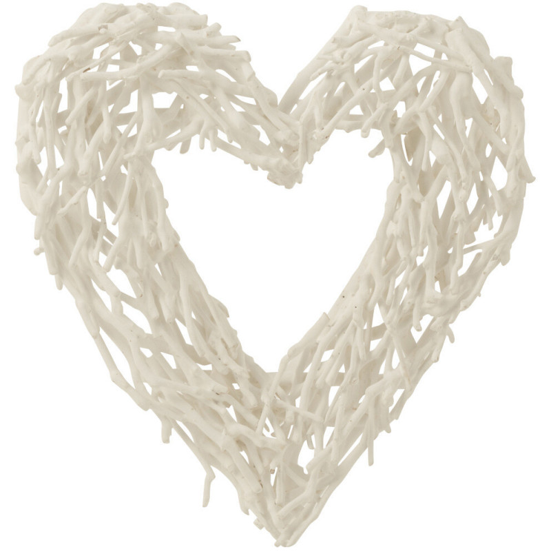 Décoration murale Coeur Hauteur 35 cm en Bois d'arbre à thé Blanc Aelion - 1