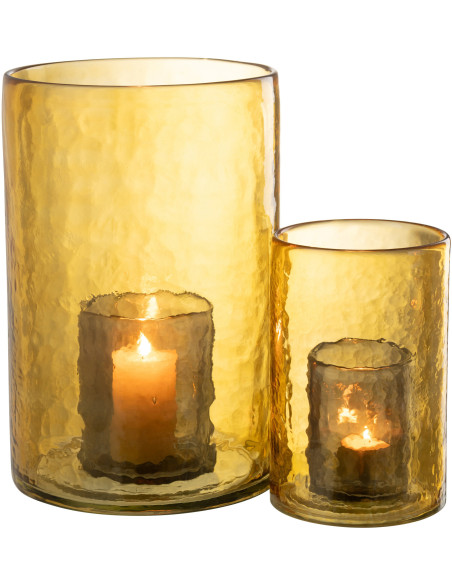 Photophore moderne XL double paroi Diamètre 20 cm en Verre Jaune Paven - 4