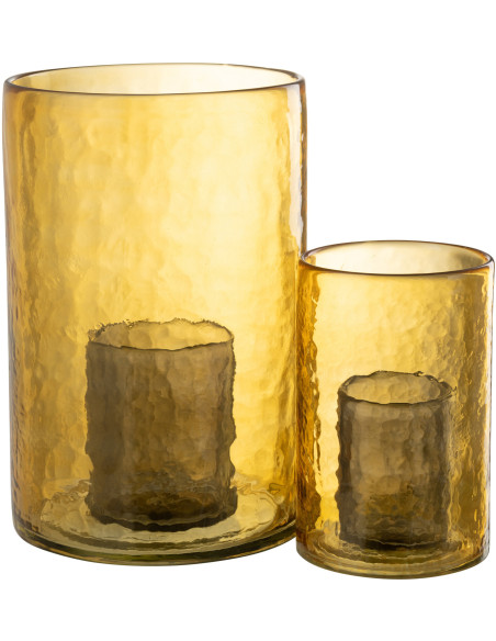 Photophore moderne XL double paroi Diamètre 20 cm en Verre Jaune Paven - 5