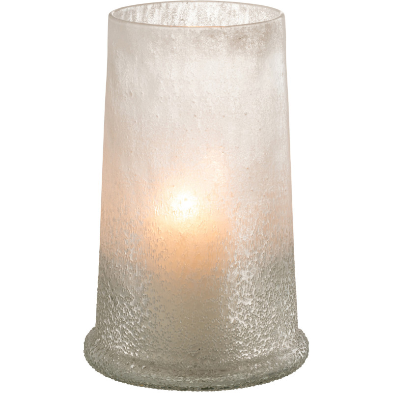 Photophore original conique XL Diamètre 17 cm en Verre Blanc Motif givré Sugar - 1