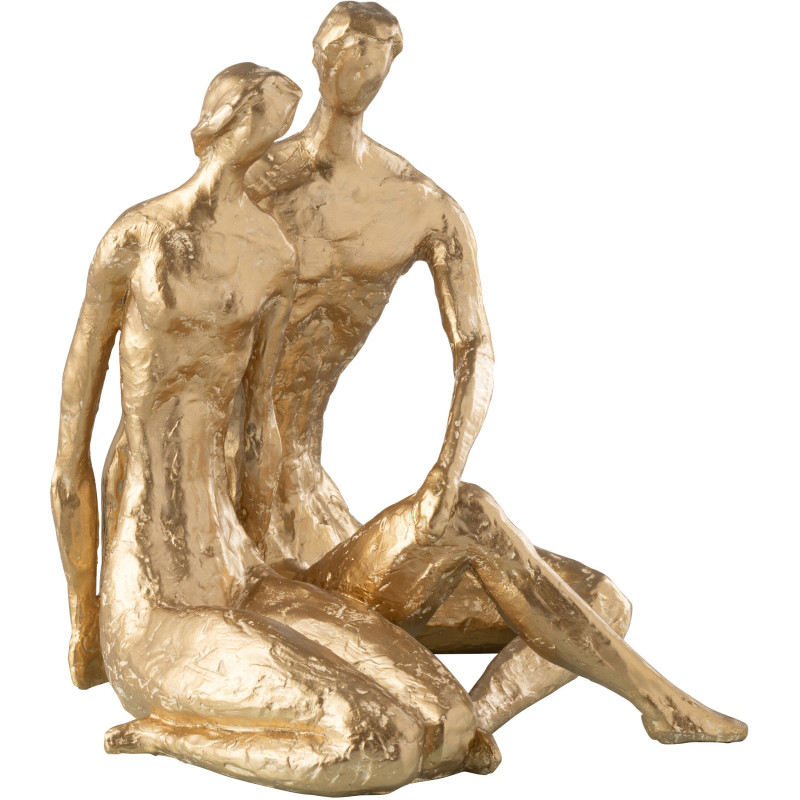 Statuette déco moderne Couple assis Hauteur 35 cm en Résine Dorée Galora - 1