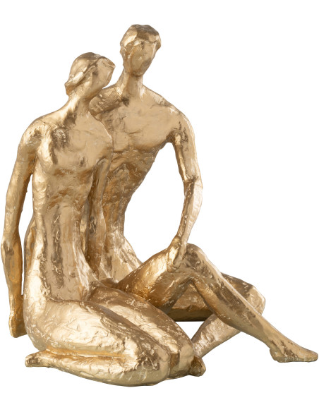 Statuette déco moderne Couple assis Hauteur 35 cm en Résine Dorée Galora - 1