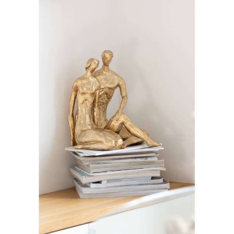 Statuette déco moderne Couple assis Hauteur 35 cm en Résine Dorée Galora - 2