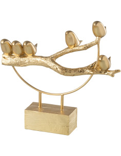 Statuette déco moderne Oiseaux sur branche 35 cm en Résine Doré Halvor - 1