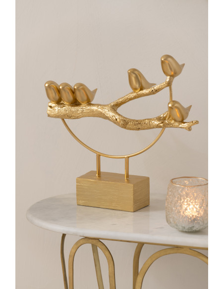 Statuette déco moderne Oiseaux sur branche 35 cm en Résine Doré Halvor - 2