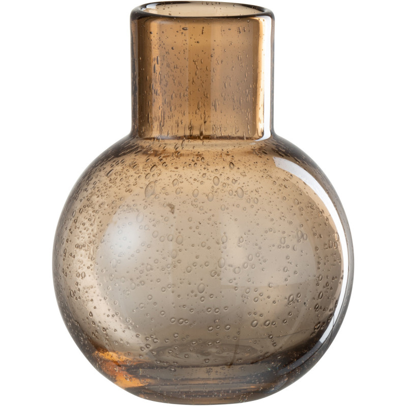 Vase Boule Neck Hauteur 20 cm en Verre Ambre - 1