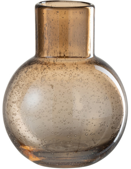 Vase Boule Neck Hauteur 20 cm en Verre Ambre - 1