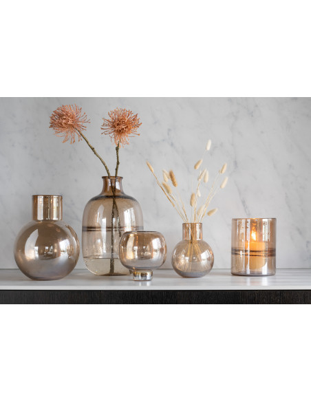 Vase Boule Neck Hauteur 20 cm en Verre Ambre - 2