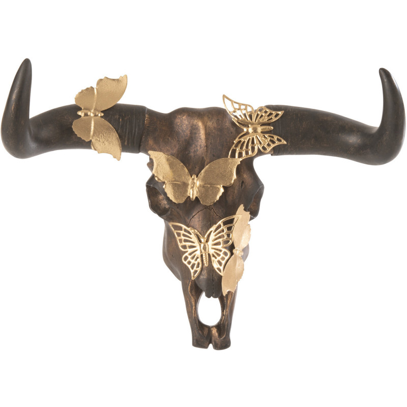 Décoration murale originale Crâne Papillons 30 cm en Résine Marron Doré Thurios - 1