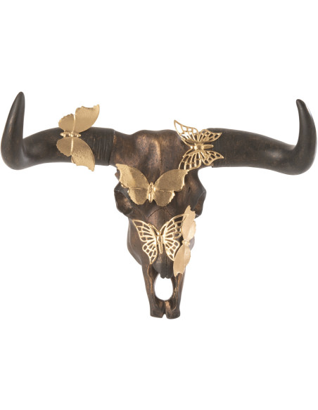 Décoration murale originale Crâne Papillons 30 cm en Résine Marron Doré Thurios - 1