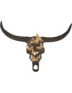 Décoration murale originale XXL Crâne Papillons 93 cm en Résine Marron Doré Thurios - 1