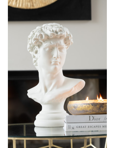 Statue déco antique Xl Buste David Hauteur 50 cm en Résine Blanc Xylora - 2