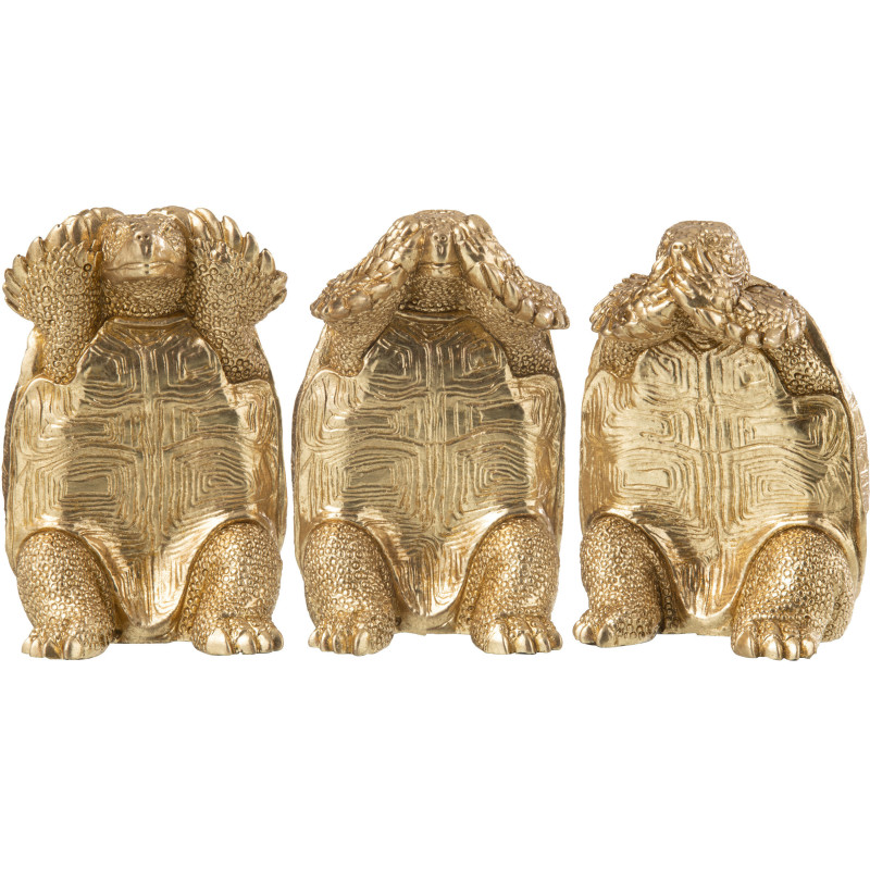 Statuette déco Tortue Voir Entendre Se taire Hauteur 14 cm en Résine Doré Rolvan (Lot de 3) - 1