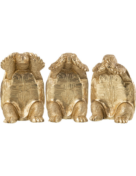 Statuette déco Tortue Voir Entendre Se taire Hauteur 14 cm en Résine Doré Rolvan (Lot de 3) - 1