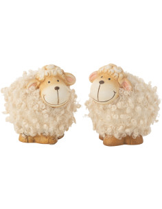 Statuette déco Moutons 8,5 cm en Porcelaine Beige Marron Rolvan (Lot de 2) - 1