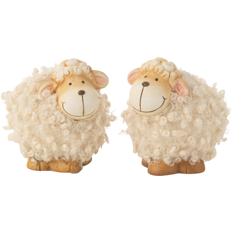 Statuette déco Moutons 8,5 cm en Porcelaine Beige Marron Rolvan (Lot de 2) - 1
