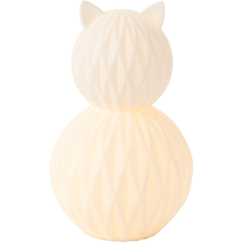 Lampe à poser originale Chat Led Hauteur 22 cm en Porcelaine Blanc Mival - 1