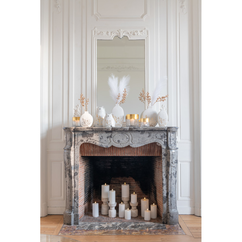 Vase moderne Ovale Hauteur 28 cm en Porcelaine Blanc Doré Motif fleurs Melfa (Lot de 2) - 2